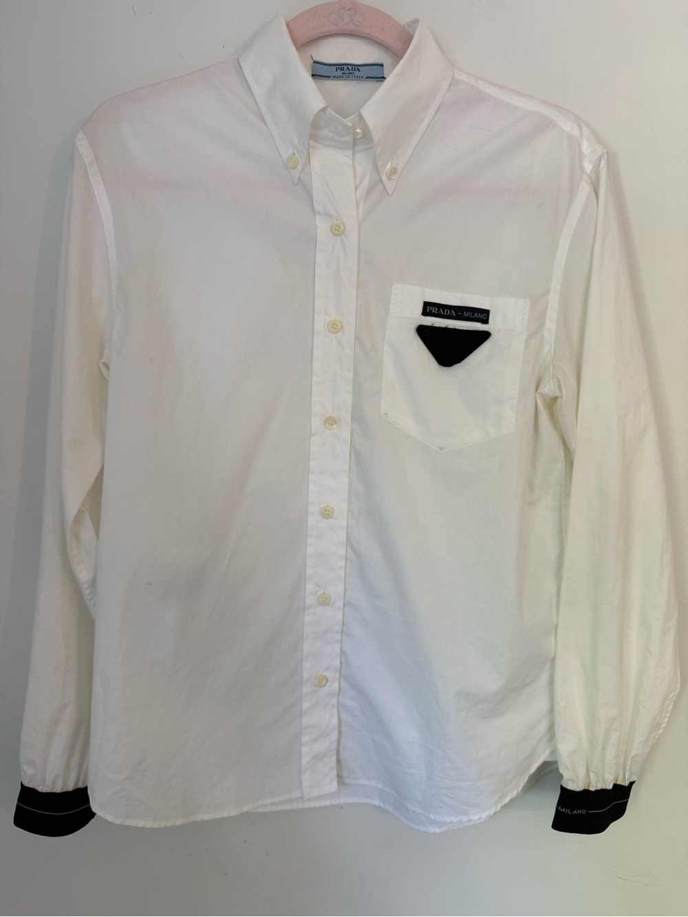 Prada Milano 100% Cotton White Logo Button Down Blouse IT 38 Made in Italy